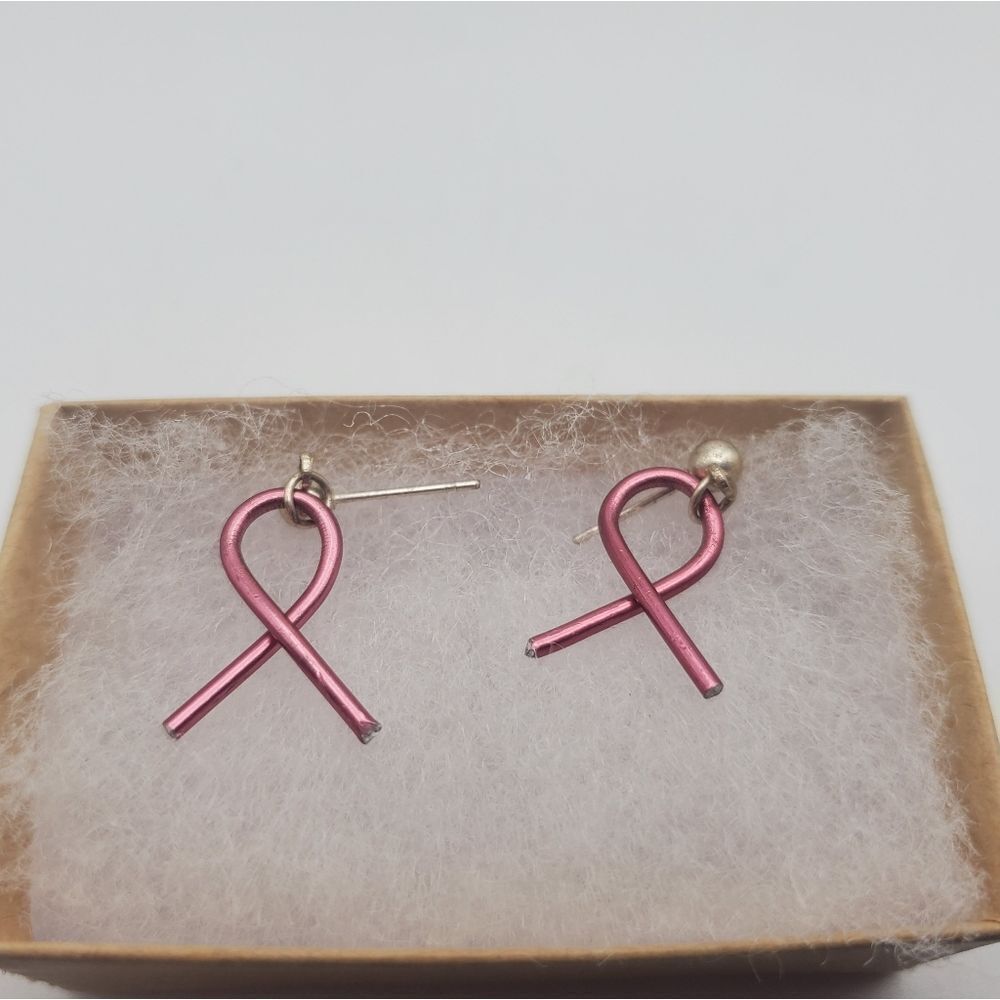 Pink ribbon breast cancer awareness vintage earrings for pierced ears‎
